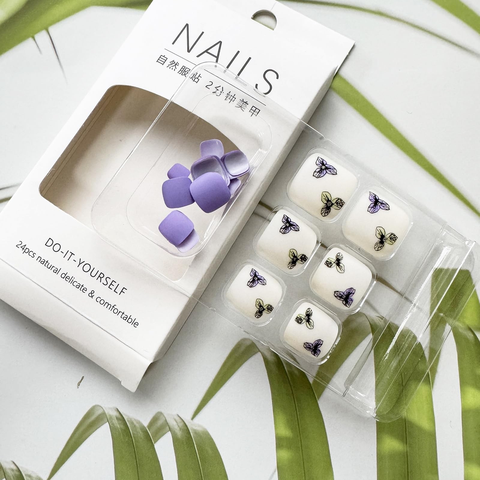 Purple Press on Toenails Short Square Fake 24 Fl Oz (Pack of 1), Multicolor