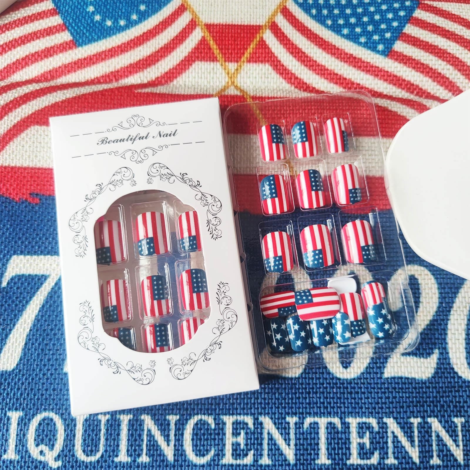 Independence Day Acrylic False Nail 4th of July Press on Nails Multicolor