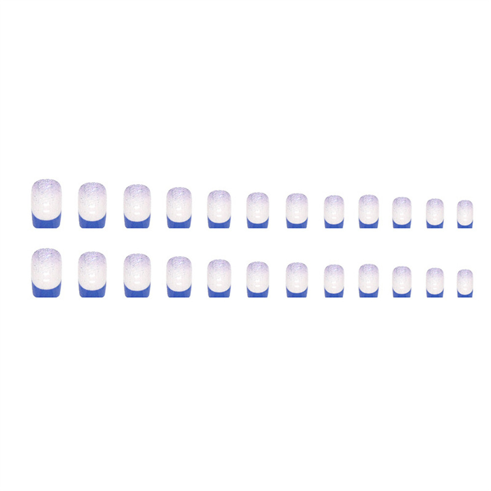 French Gradient Blue False Nail Short Square Press on Nails for Nail Art 24pcs