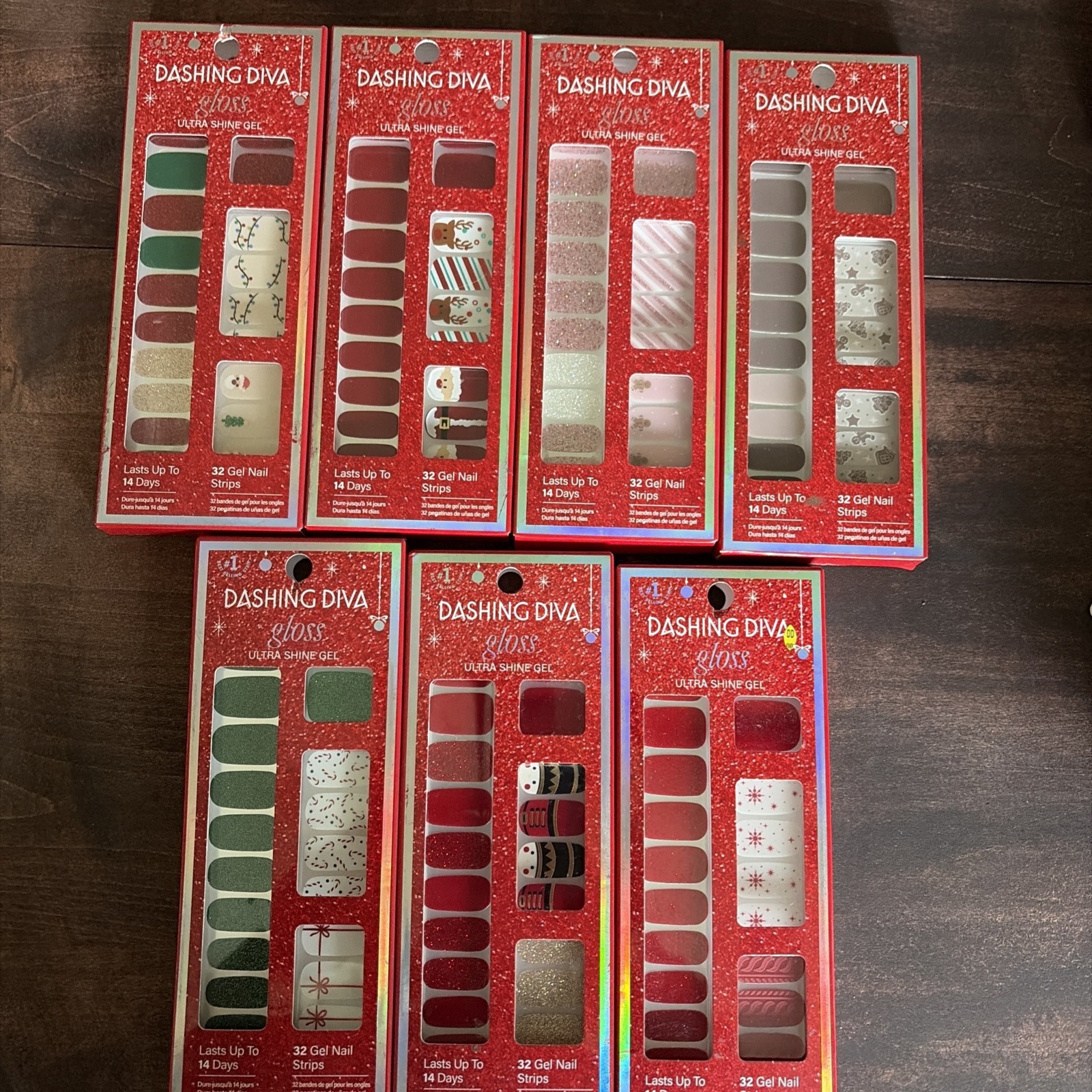 Lot Of 7 Packs 32 Pieces Dashing Diva Gloss Ultra Shine Holiday Theme