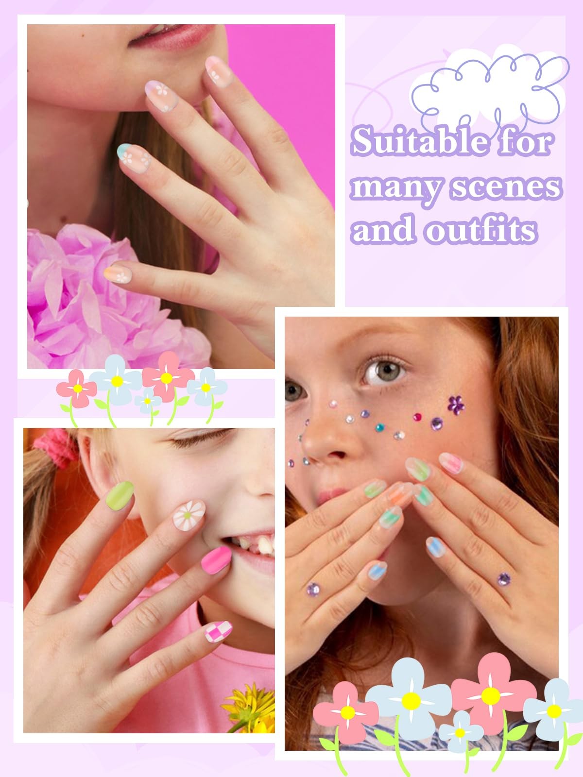 78 Pieces Press on Nails for Kids, 3 Pack Kid Fake Nail Kit Old Colorful Flow…