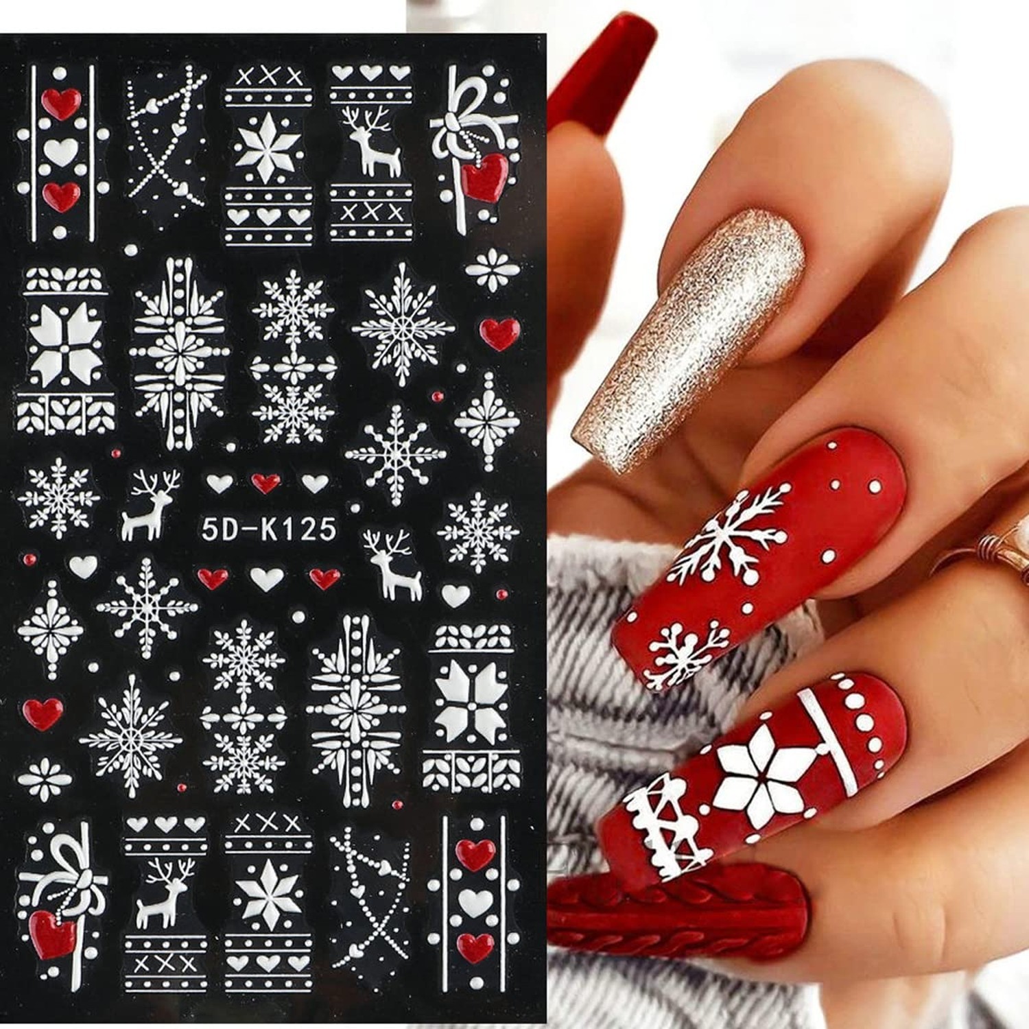 5D Embossed White Snowflake Nail Art Stickers,6 Sheets Engraved Snowflakes Na…