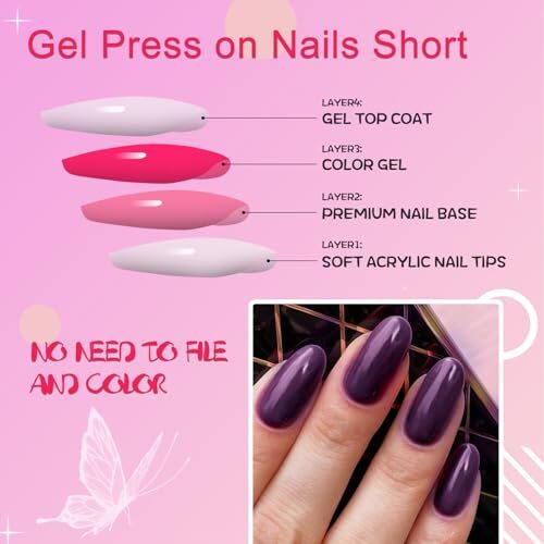 Oval Press on Nails Short Fake Nails, 240pcs Nails Press on Almond Deep Purple