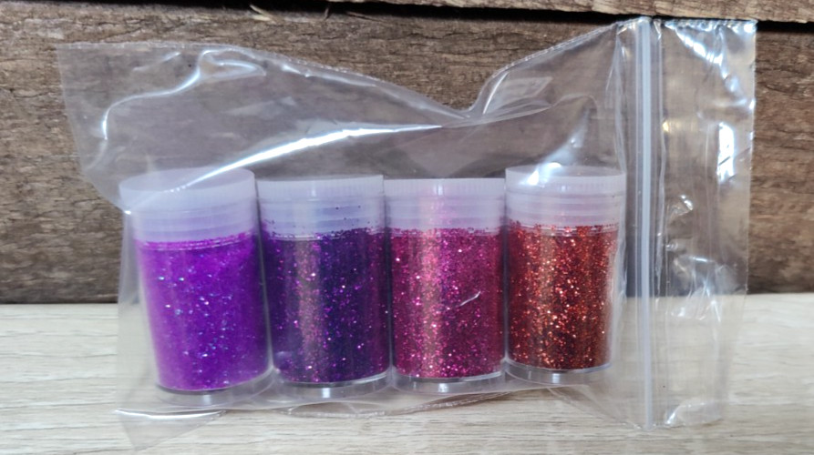 Fine Glitter Set 4 Jars 8g Each Purple Pink Red Colors Arts Crafts Nail Art