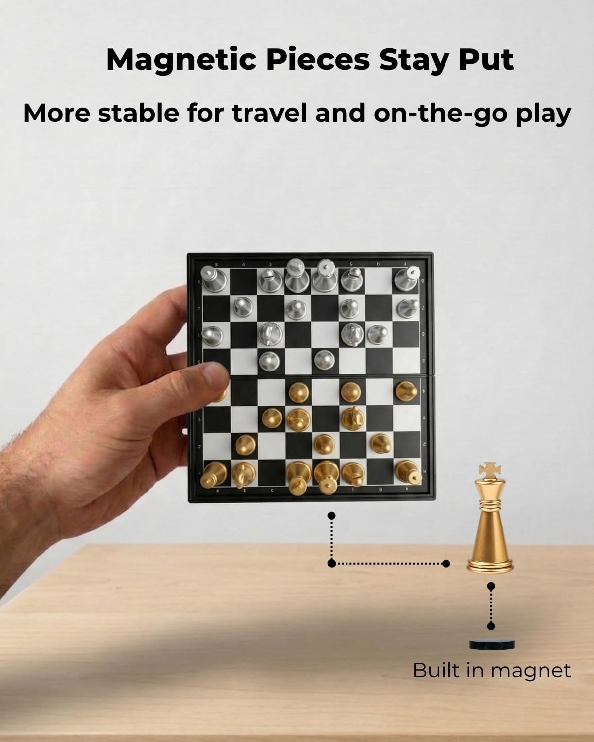 Mini Travel Chess Set Magnetic Vikutu 5.11 Inches X-Small, Black and White