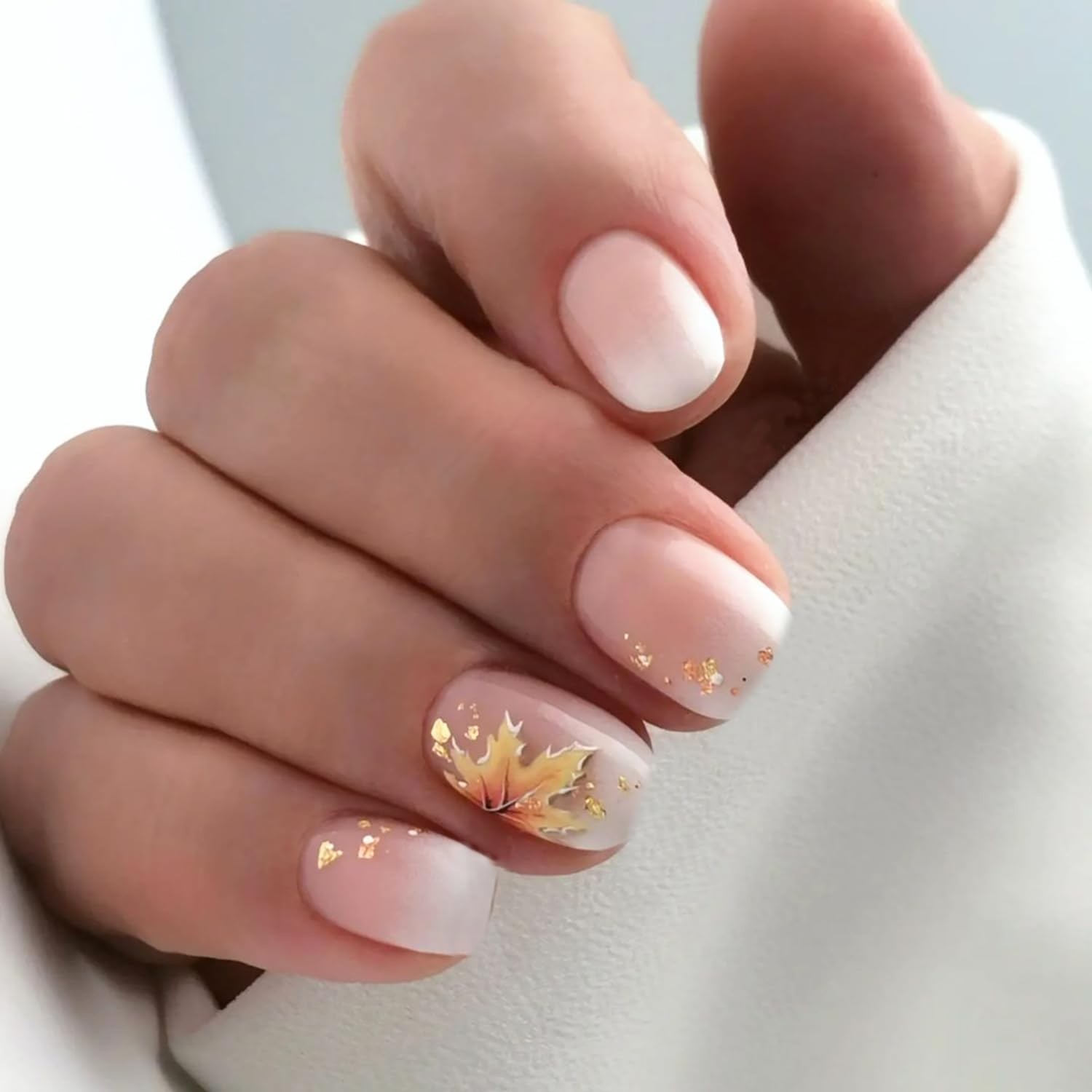 Gradient Short Press On Nails Square Chrome Acrylic Fake Nails for Women