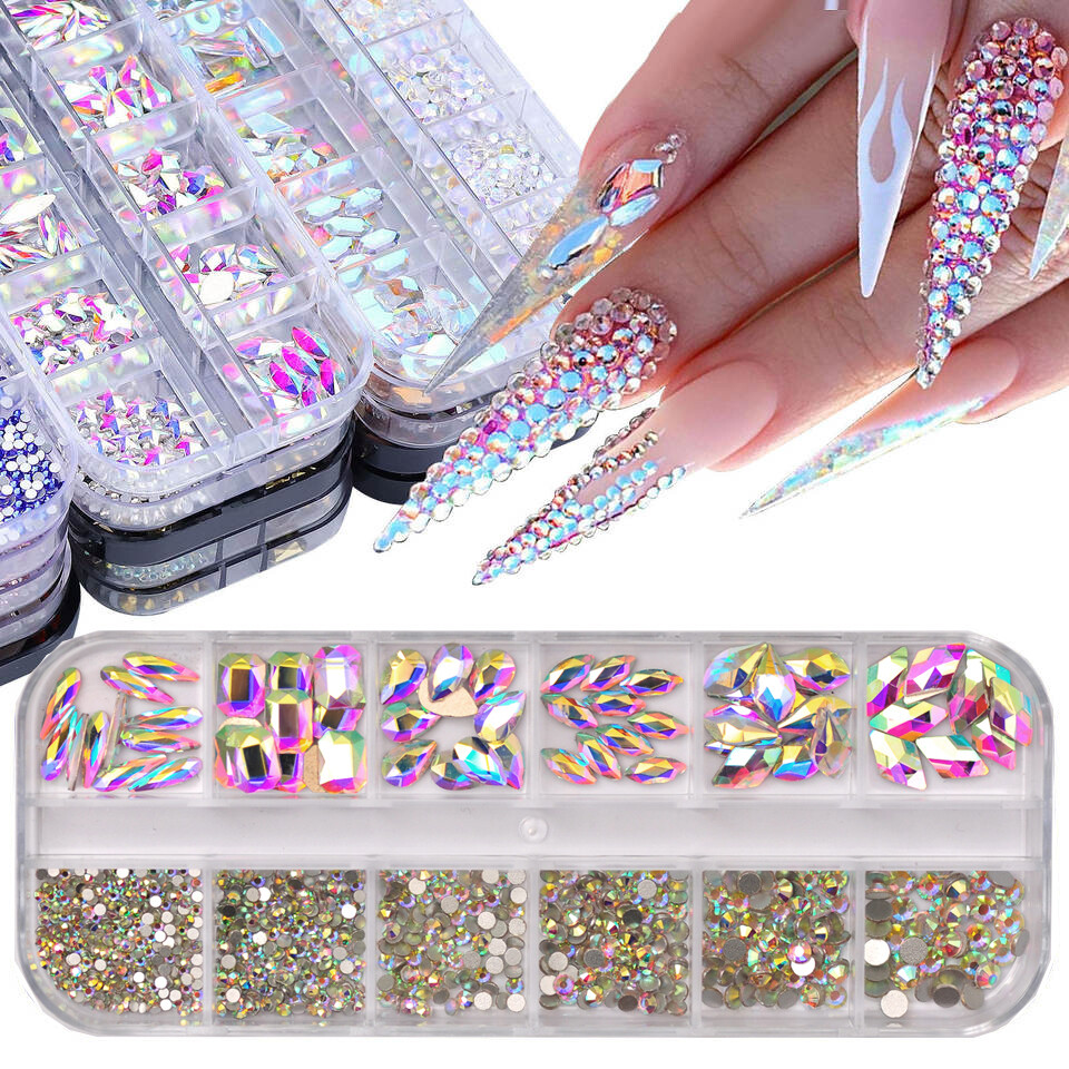 12Box/Set Mix SHAPE Crystal Rhinestone Diamond NON hotfix Nail Art Decoration