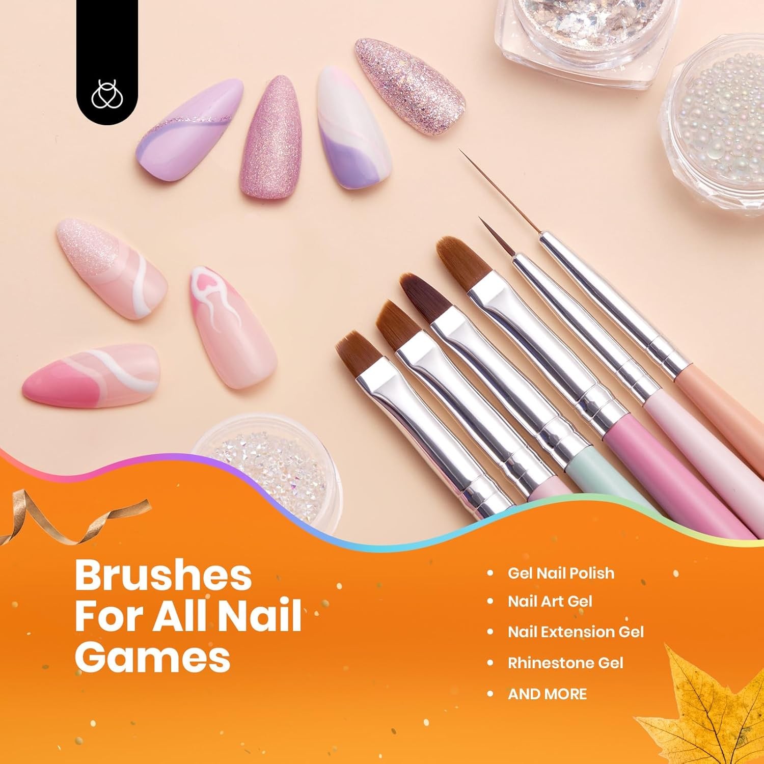 Nail Art Brushes 6 Pcs Wood Alloy, Dotting Liner French Brush Set