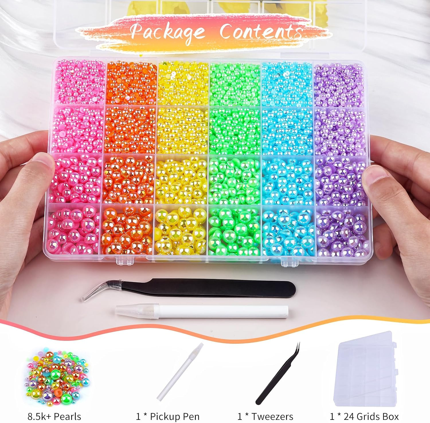8500PCS Rainbow Flatback Pearls Set, 3/4/6/8Mm Pink Purple Blue Half round Pearl