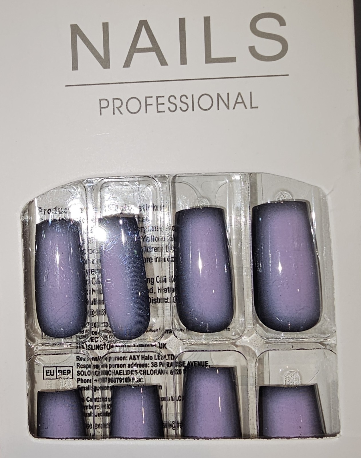 Press-On Nails Purple French Styled Ombre Medium/Long Coffin Shaped
