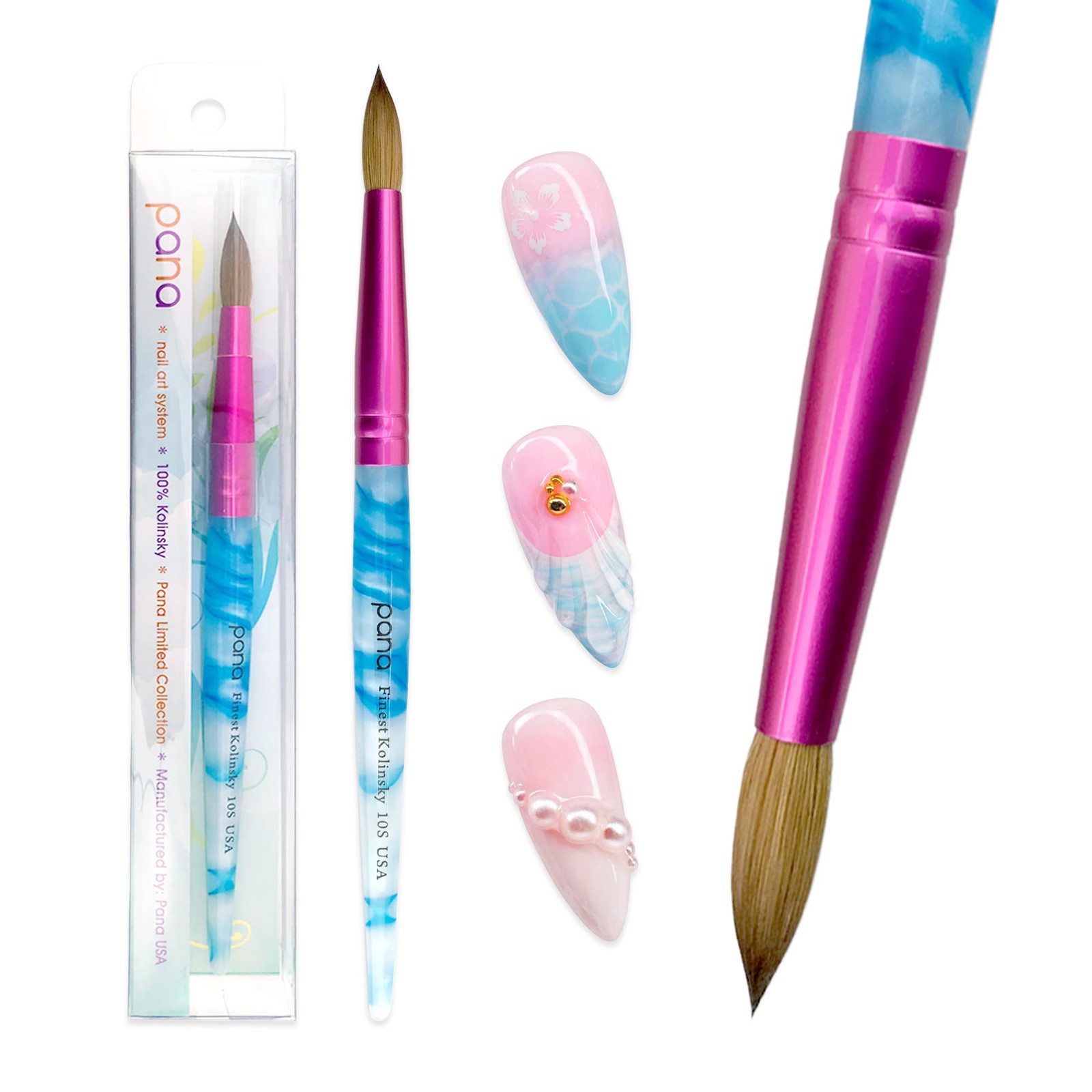 Pure Kolinsky Hair Acrylic Nail Brush – Round Shape Pink Ferrule with White S…