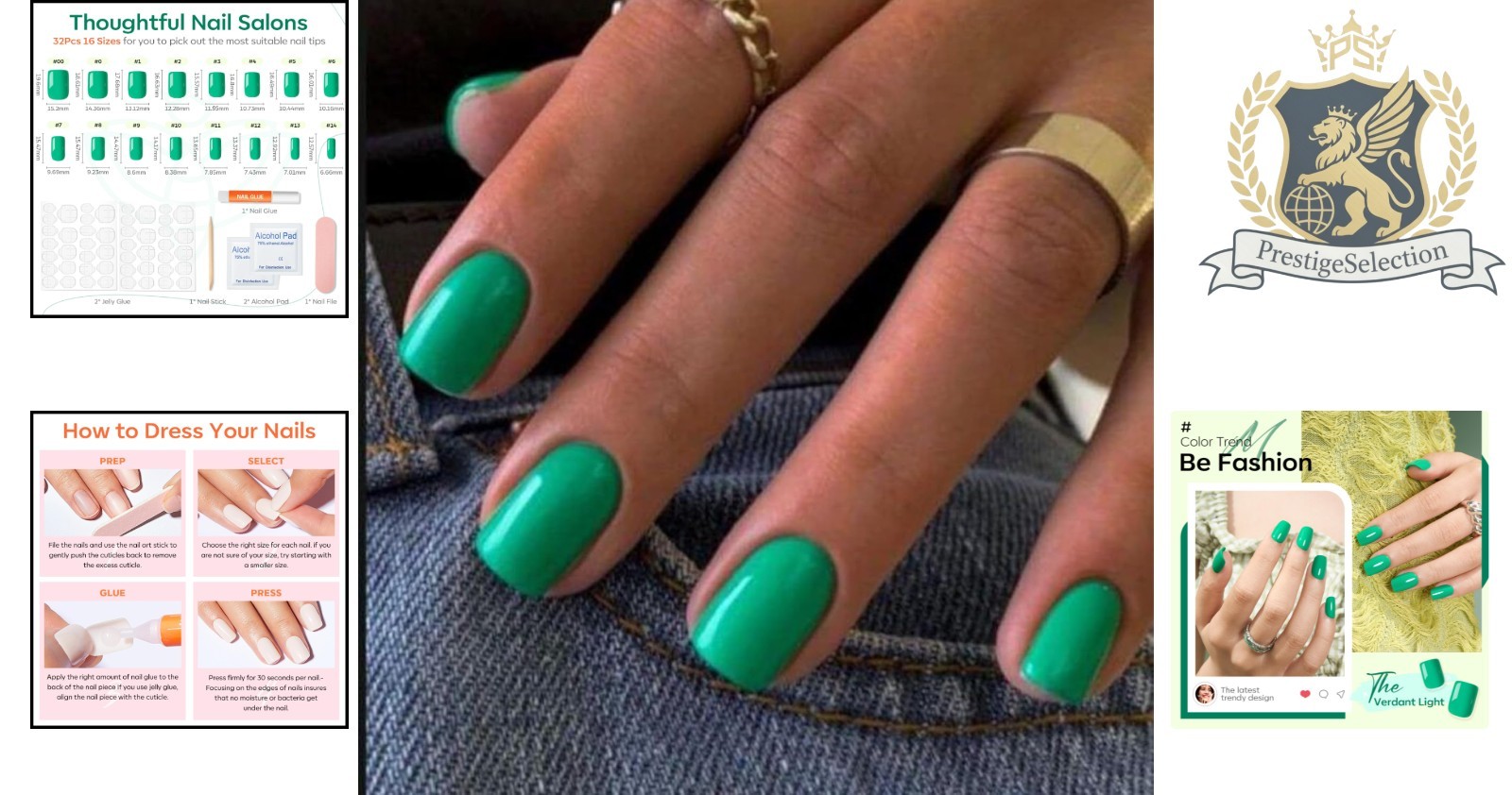 Durable & Stylish Green Press On Nails – 32Pcs Short Square for Effortless Glam