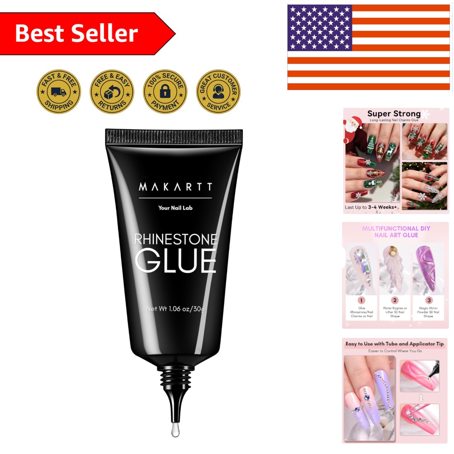 30ML Non-Toxic UV Resin Nail Glue Gel – Perfect for Rhinestone Charms & DIY Art
