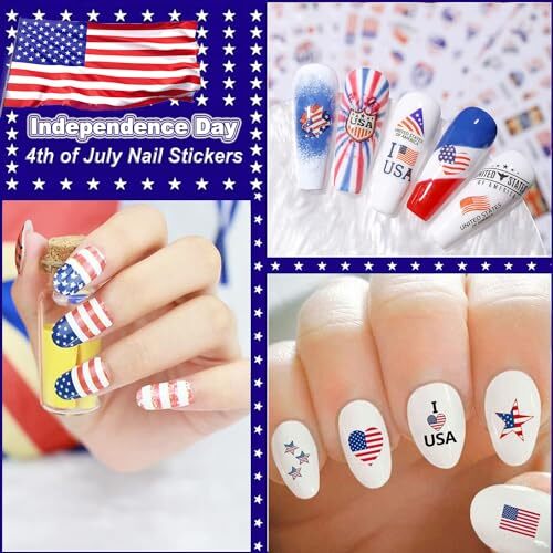 8sheets 4th of July Nail Art Stickers 3D Self-Adhesive American Flag Patriotic