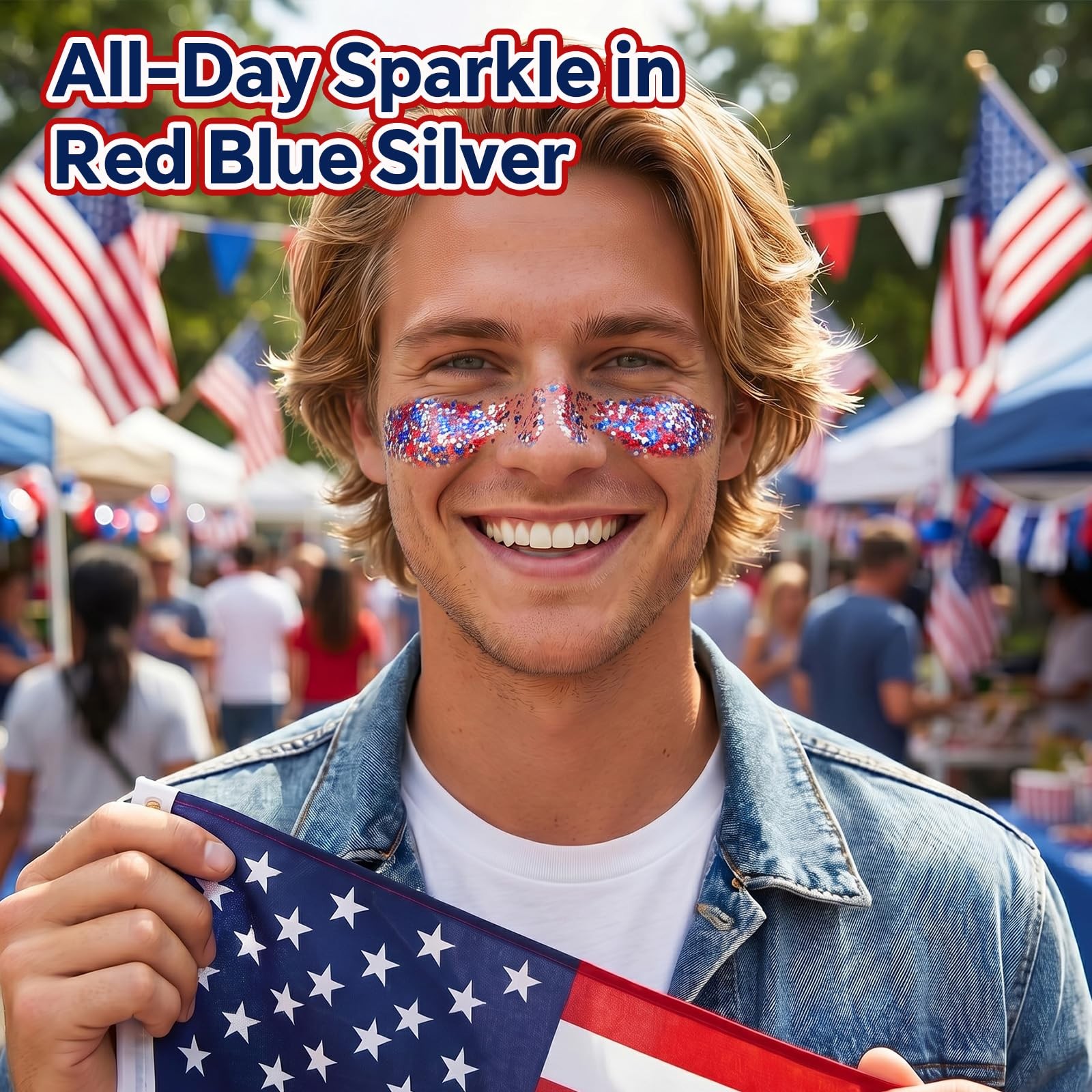 Red White and Blue Face Body Glitter Stick, 4th of July Accessories for Women…