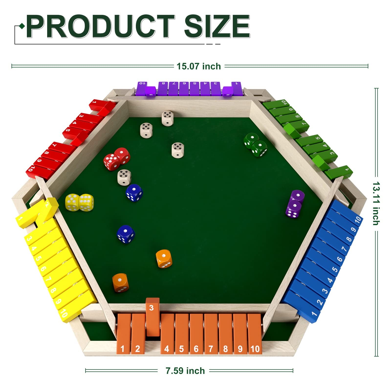 1-6 Players Shut The Box Dice Game, Multicolored-15*13 inches, Multicolor