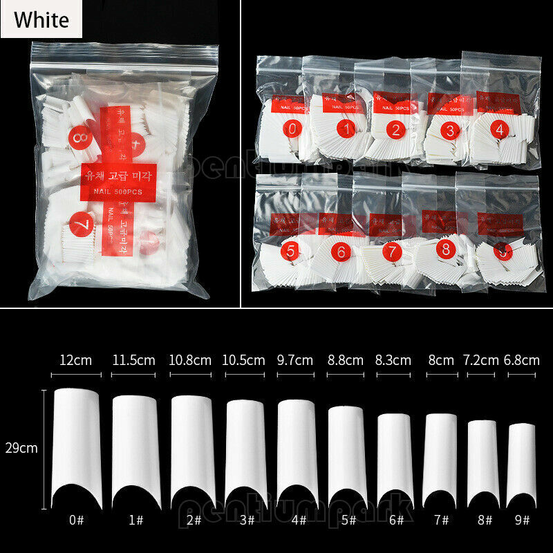 500Pcs Well Less Nail Tips C Curve Shape Acrylic Uv Gel False- Natural/Clear