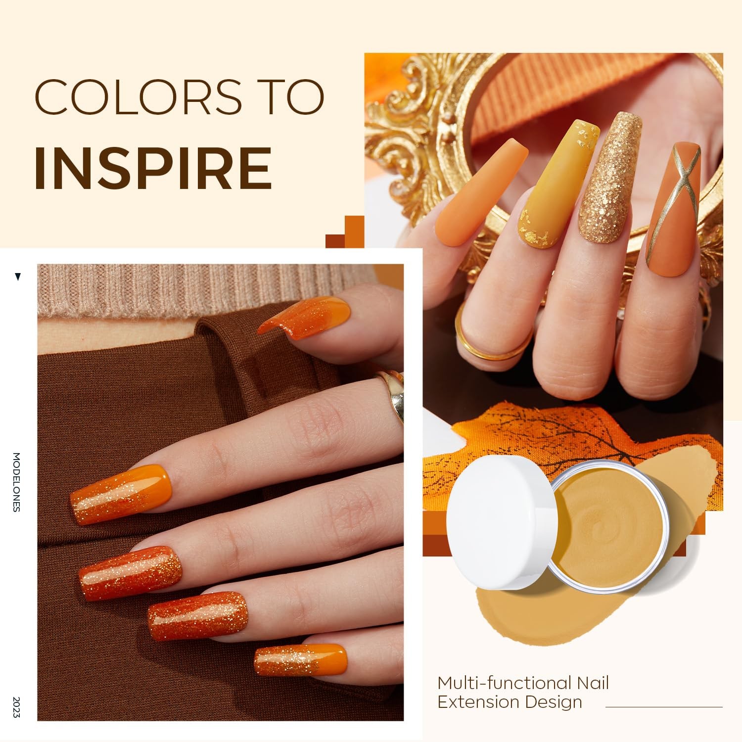 MODELONES 6 Colors Acrylic Powder, Fall Autumn Acrylic Nail Powder Gold Red Yell