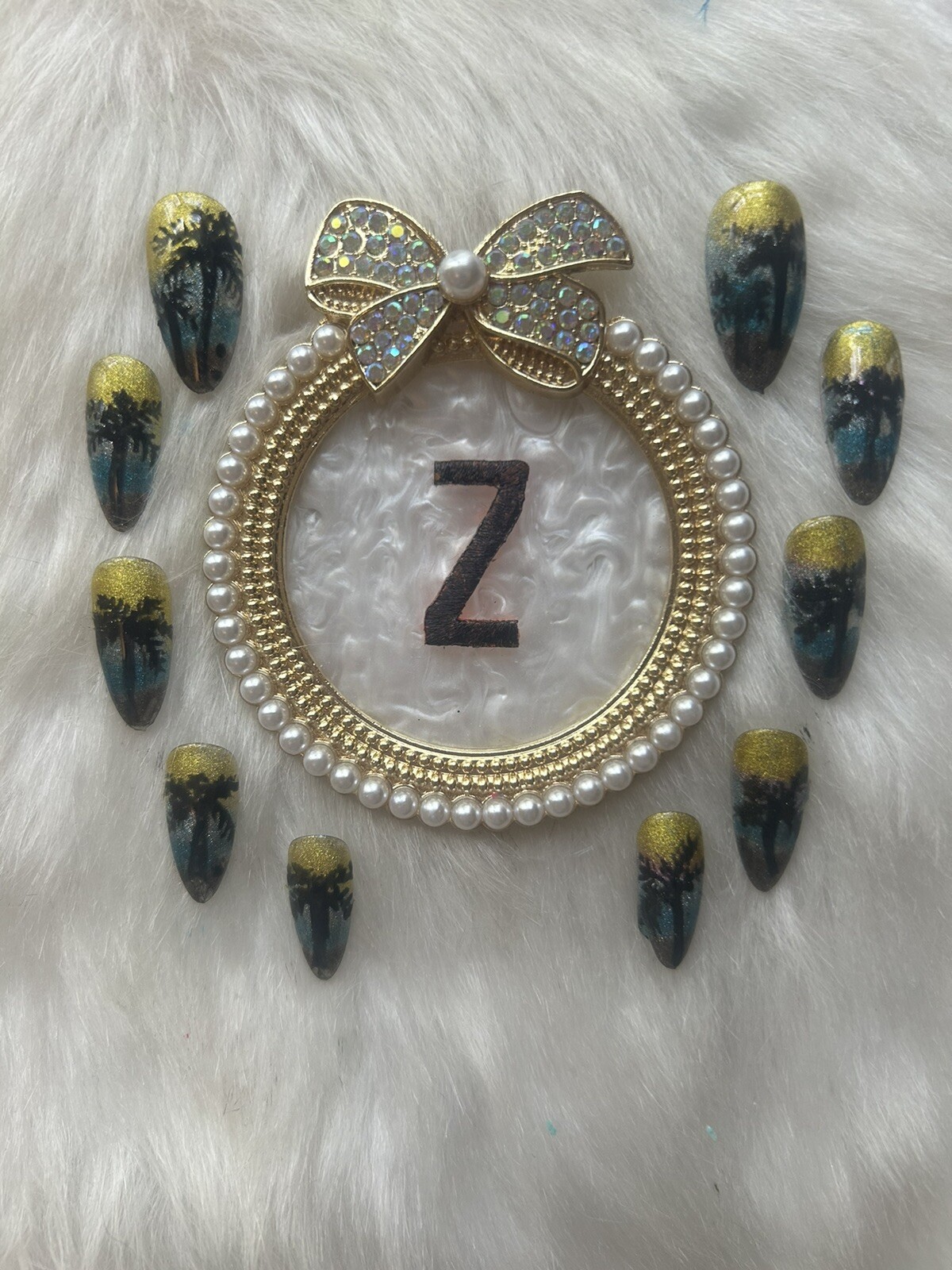 Z NAILZ!Handmade M Ballerina Metallic Shiny Palm Tree 🏝️ Press On Nails