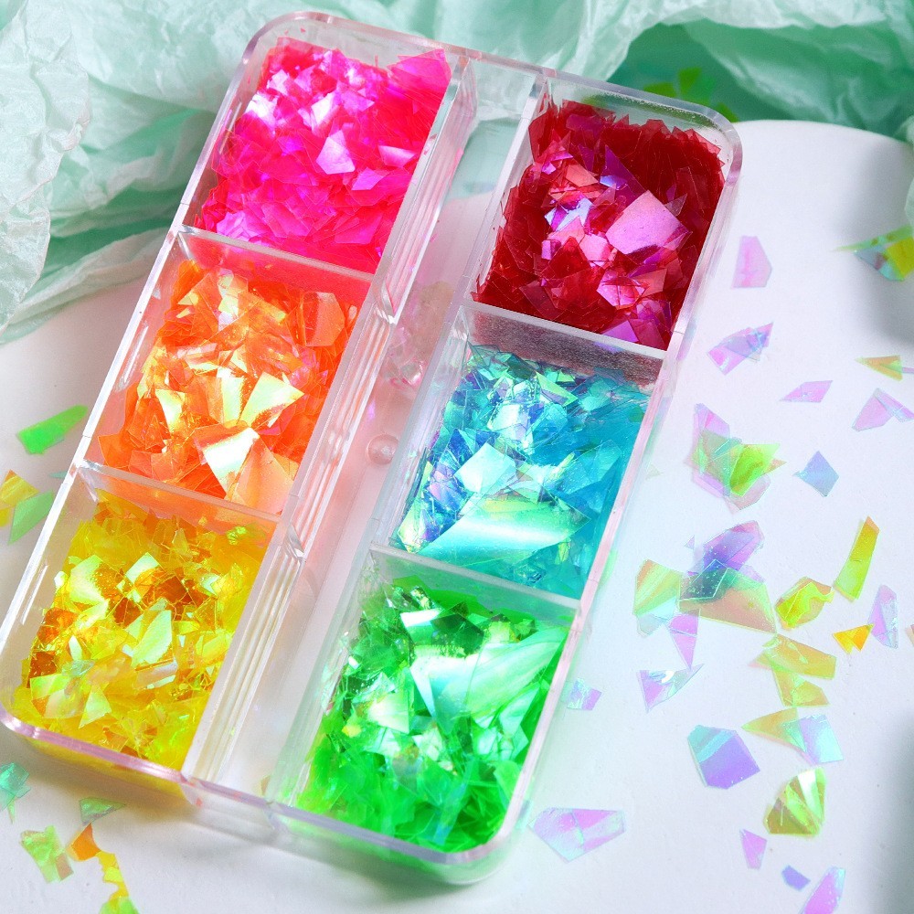 6 Grid DIY Nail Art Sequins Mixed Colors Nails Decoration Flakes Glitter