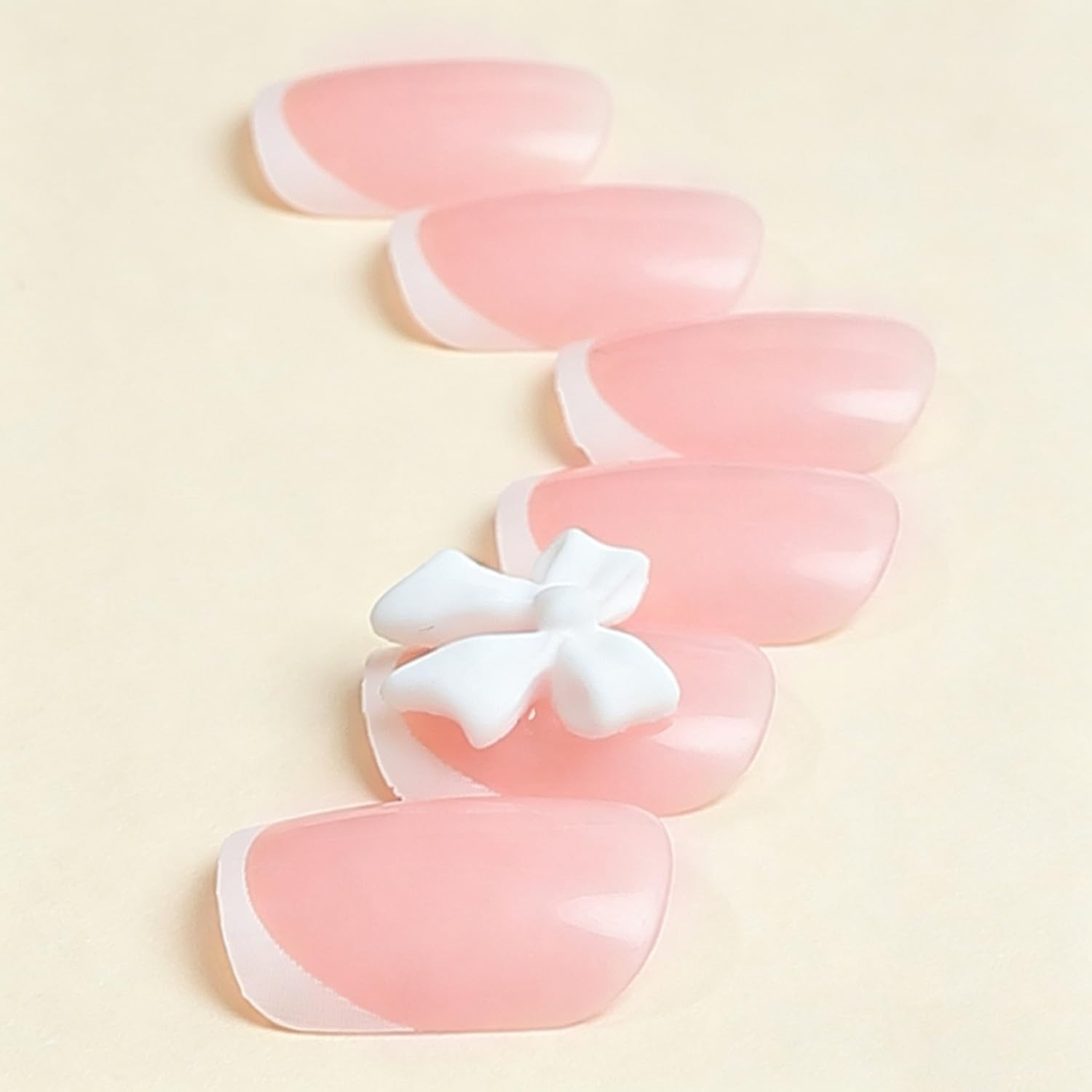 24Pcs White French Tip Press on Nails Short Square Fake Nails with Bow Charms…