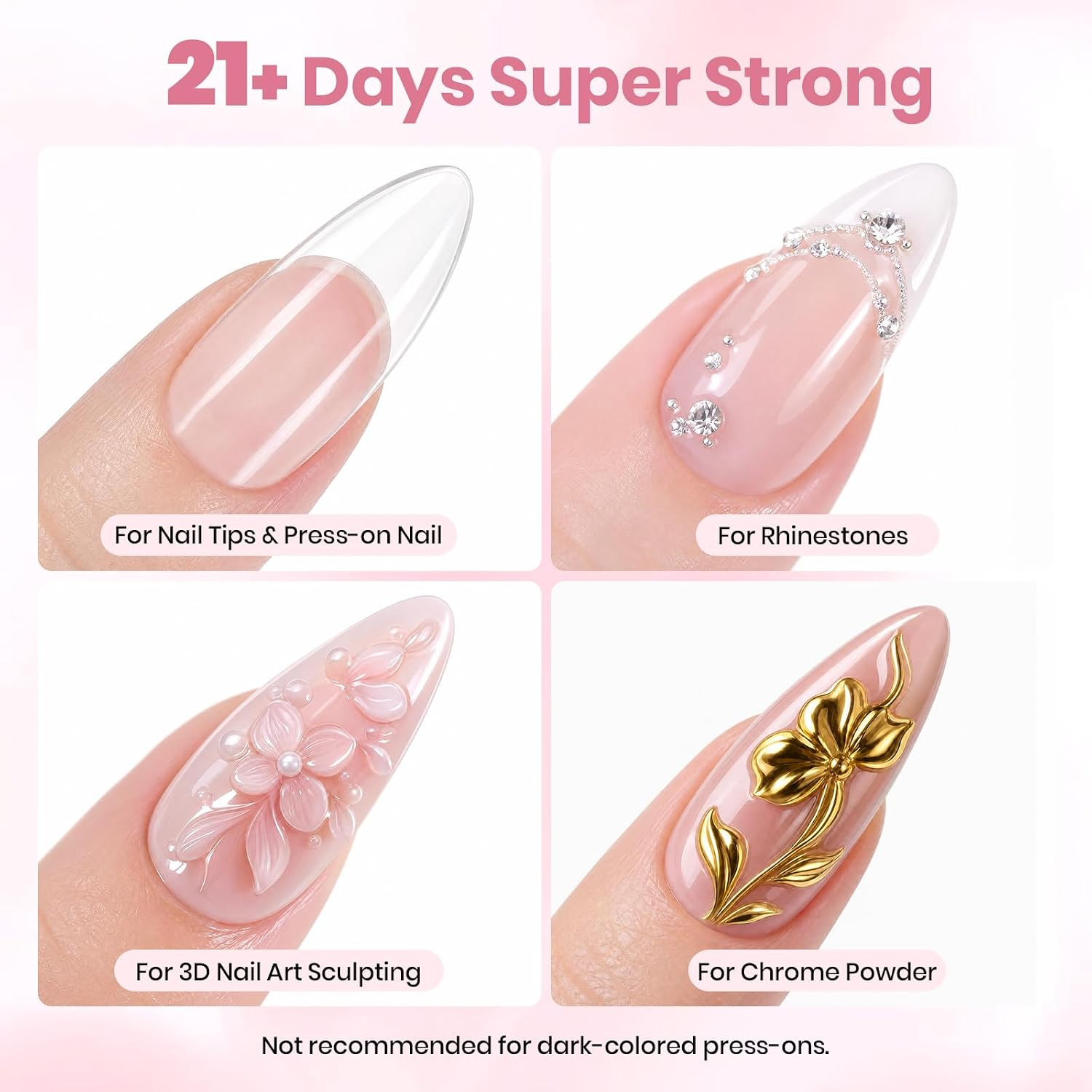 Solid Nail Glue Gel & Remover Kit for Nail Tips | Hema-Free & Tpo-Free Formula,