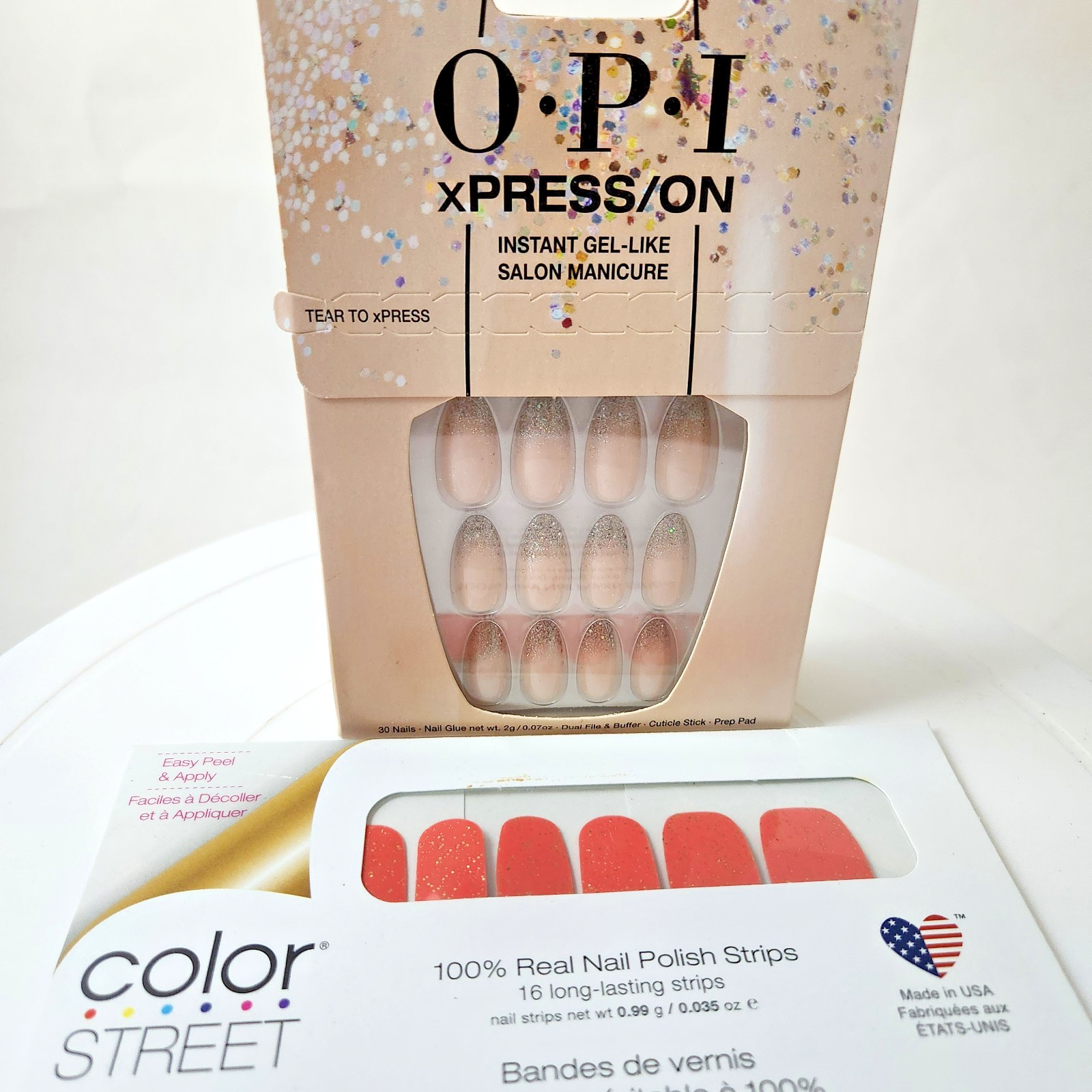OPI xPRESS/ON Press-On Nails LONG I Want It I Got It plus COLOR STREET Peach