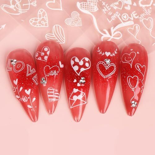 Valentine Heart Nail Art Stickers White Valentine’s Day Nail Decals 3D Self A1