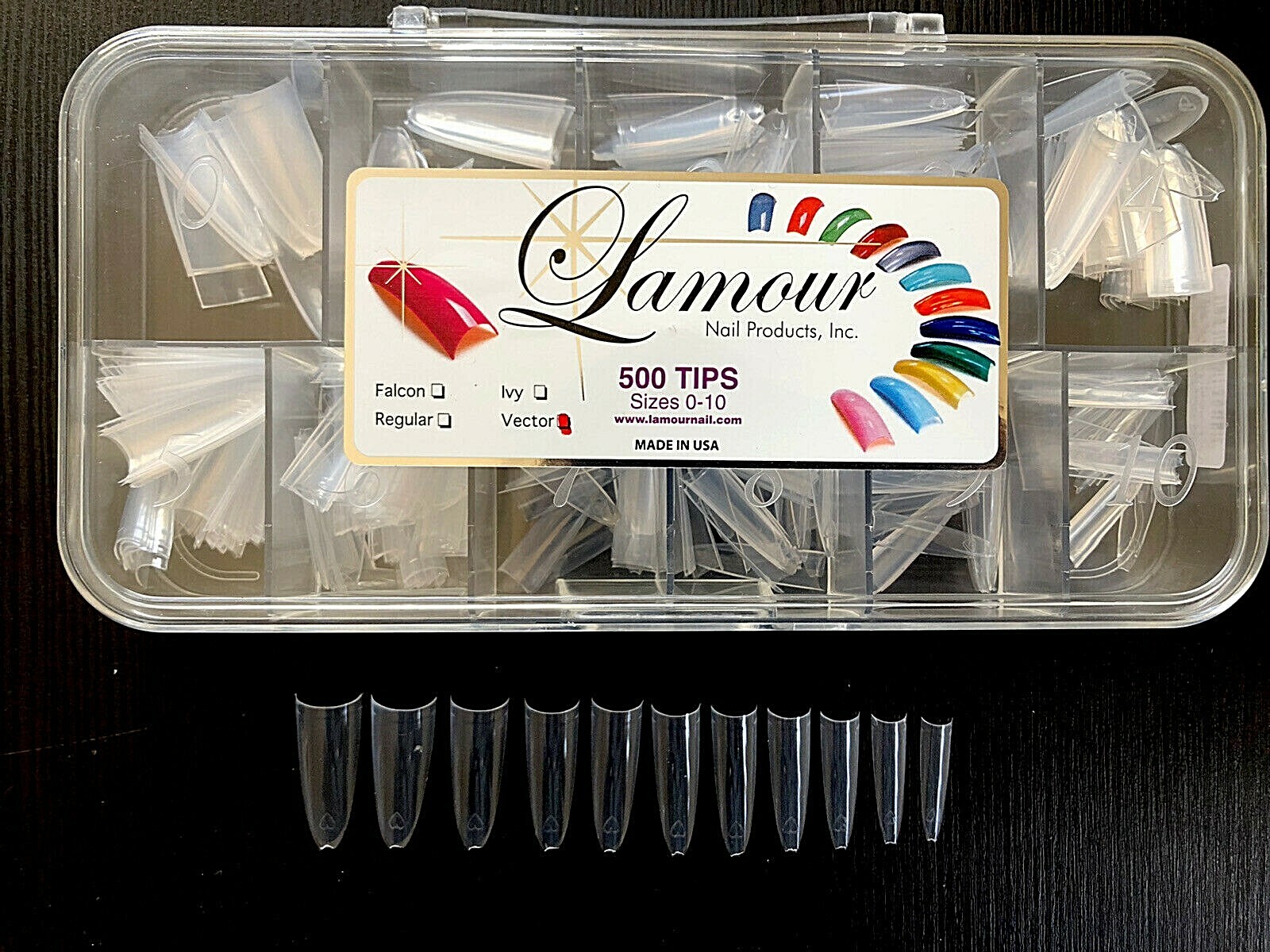 Lamour Vector Shape – Curve Half Moon CLEAR Nail Tips – Box 500 tips USA