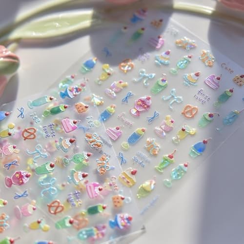 Summer Nail Art Stickers Decals Cherry Cake 5D Embossed Jelly Nail style8