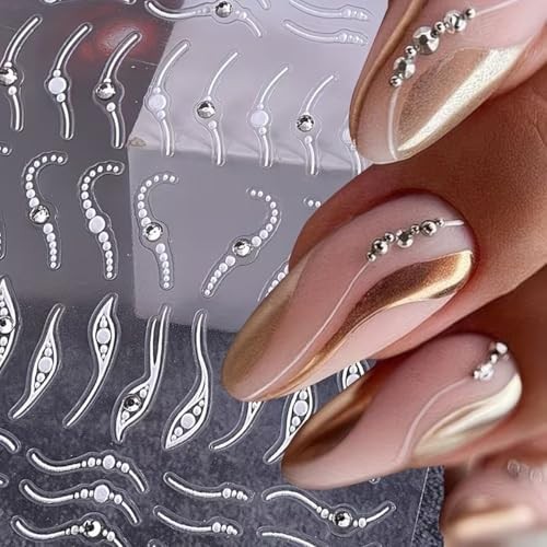 French Line Nail Art Stickers 3D Embossed Diamond Nail silver diamond swirl