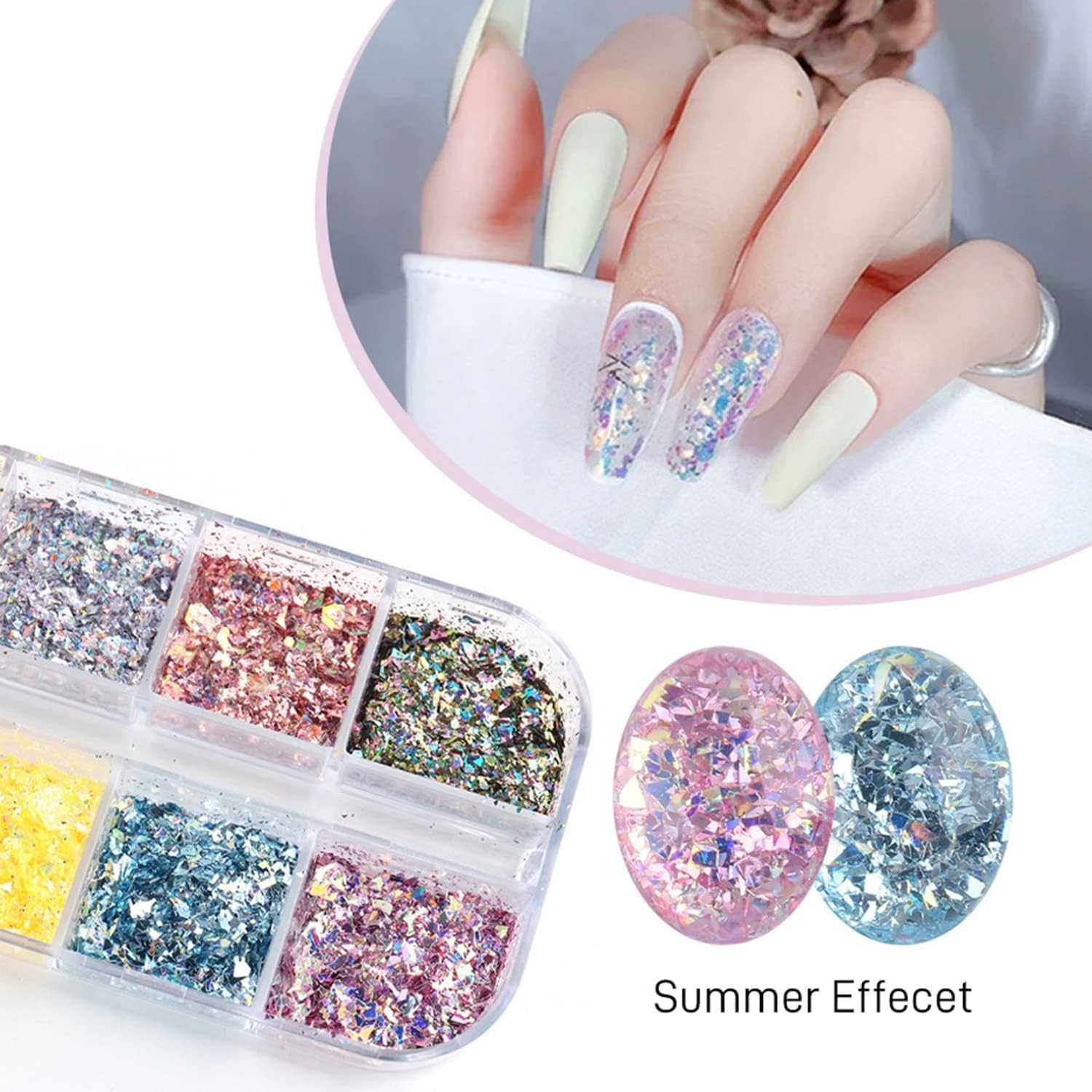 12 Colors Holographic Glitter Flakes Irregular Shiny Sequins for 3D Acrylic Nail