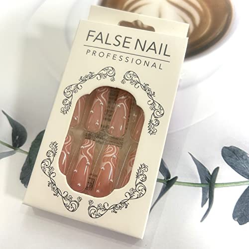 Extra Long Press on Nails Pink Square French Fake Nails, Full Cover Striped