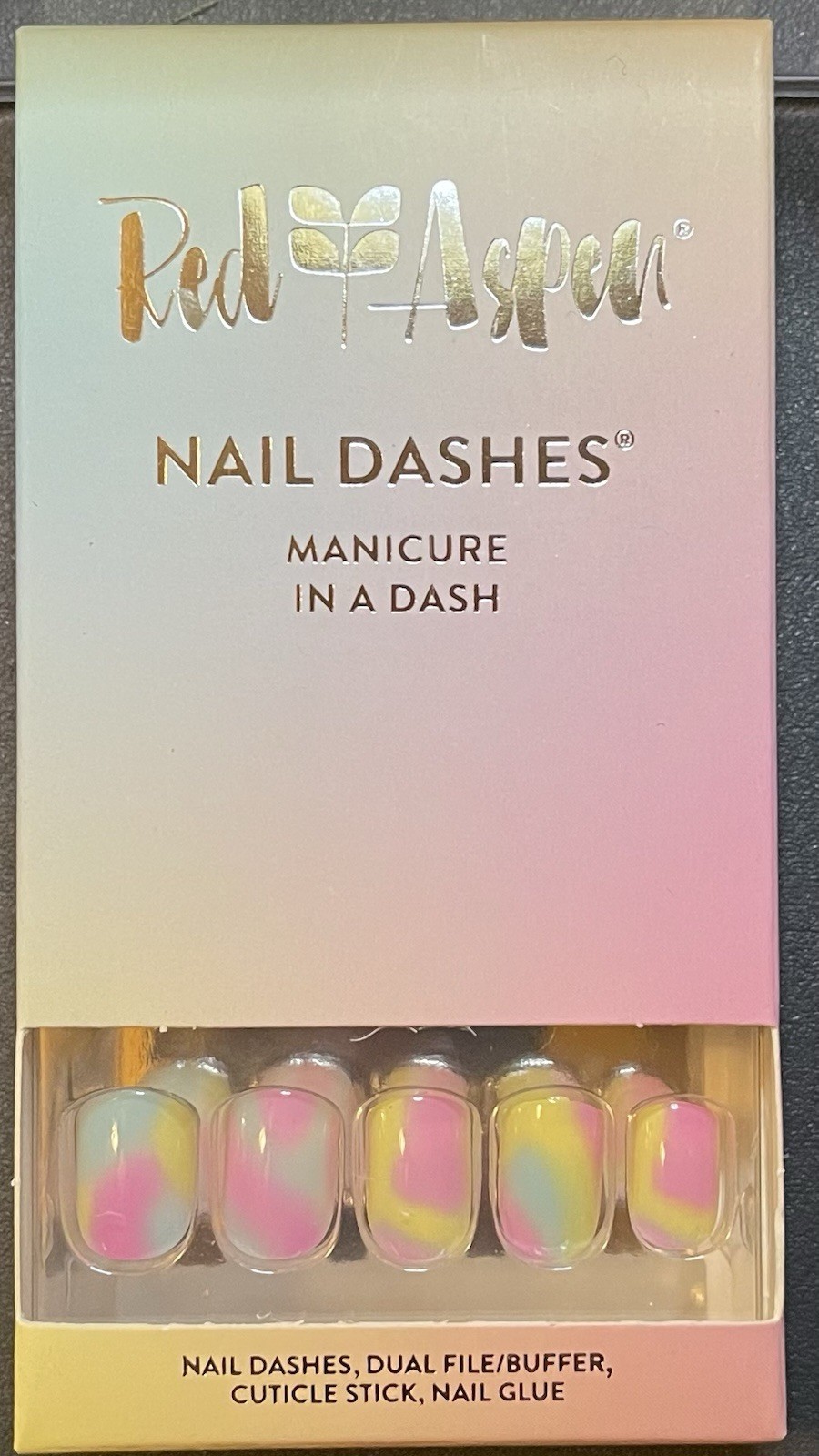 Red Aspen Press On Nails, Short Square, Tie-Dye Time, Bailey