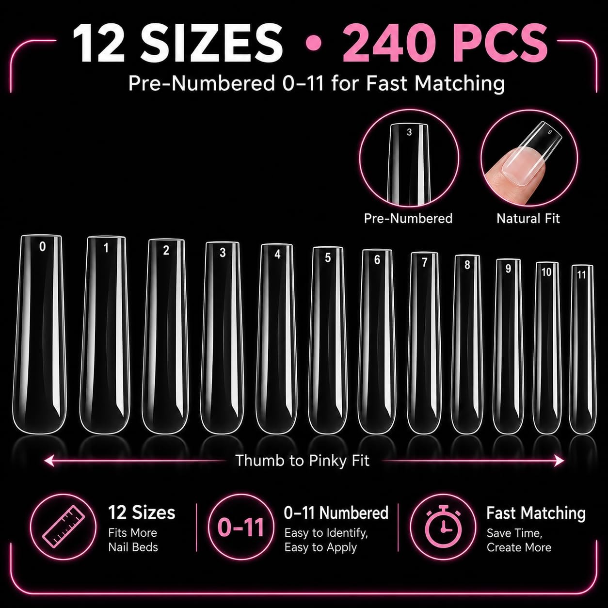 AKA Unicorn Long Square Nail Tips,Pre-Etched Full Cover Soft Nail Tips