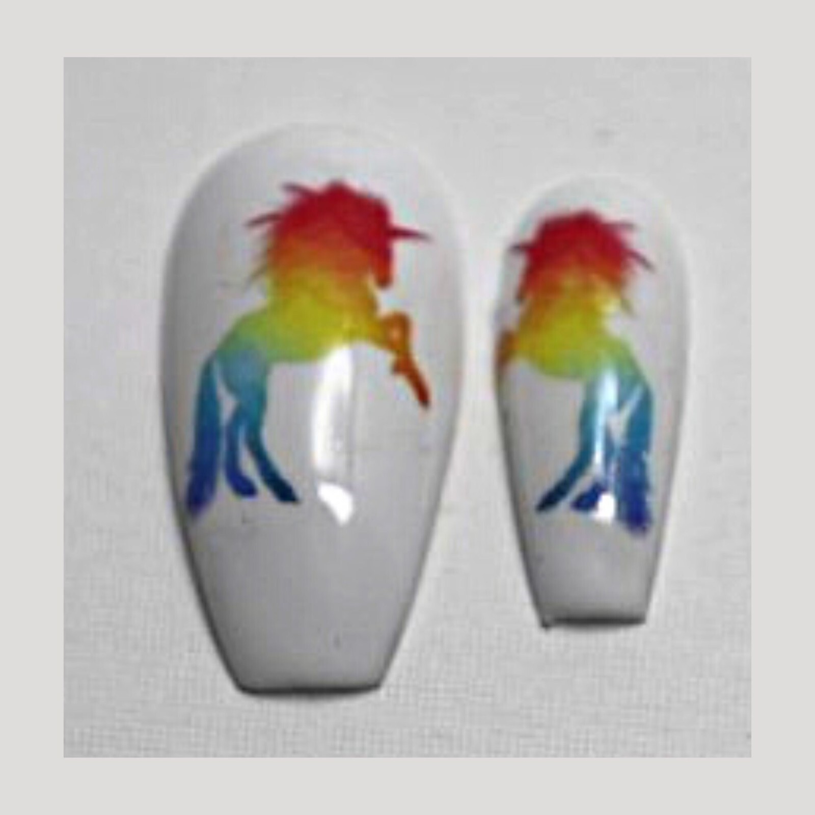 Psychedelic Tie-Dye Unicorns Press-On Nail Set – Long Ballerina (Size Medium)