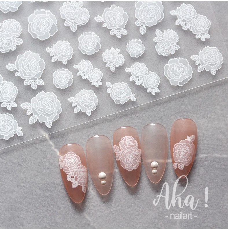 Black White Rose Nail Art Sticker Decal 3D Self-Adhesive Semi Transparent NS44