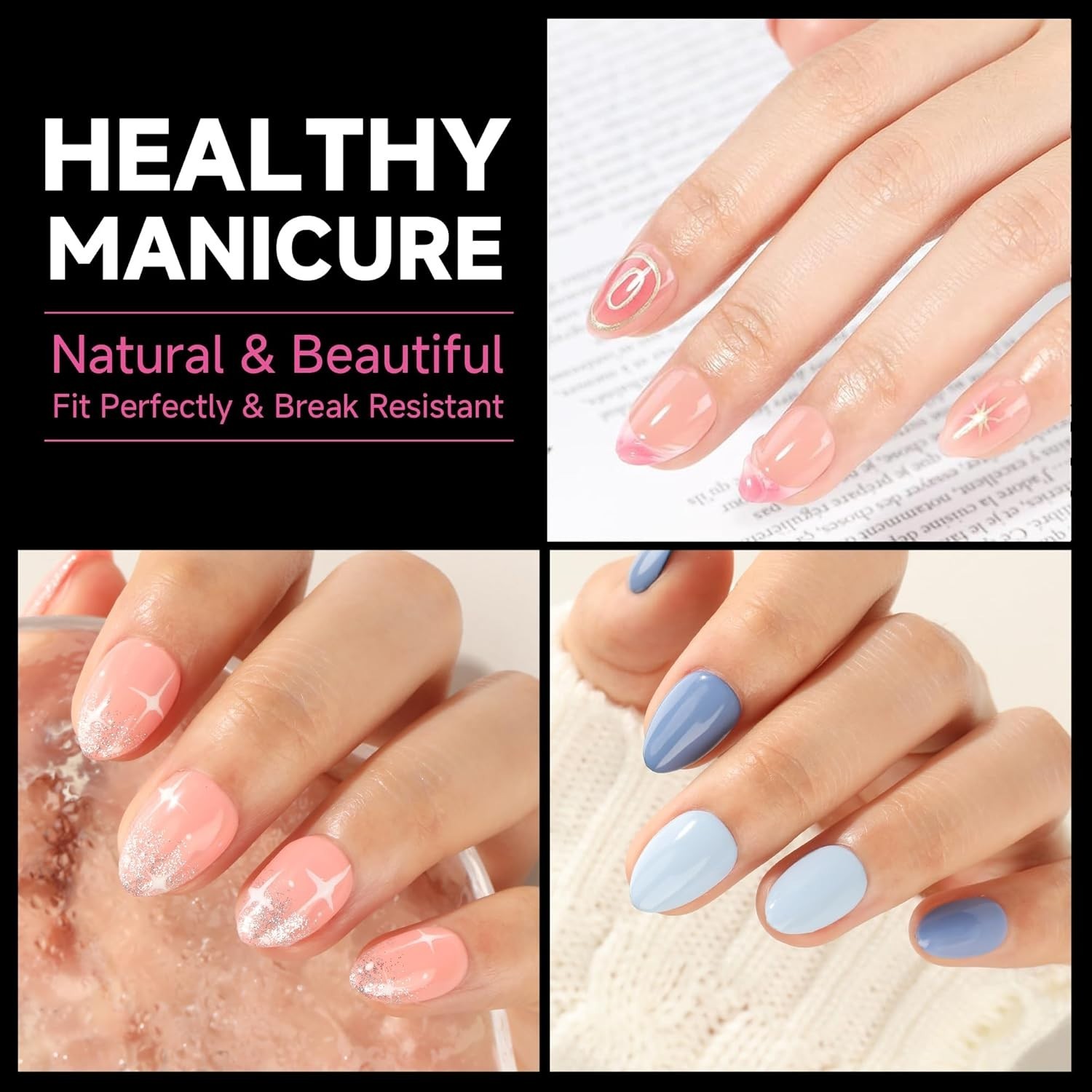 Clear Extra Short Almond Press-On Nails – Safe for Natural Nail Health, 504 Pcs