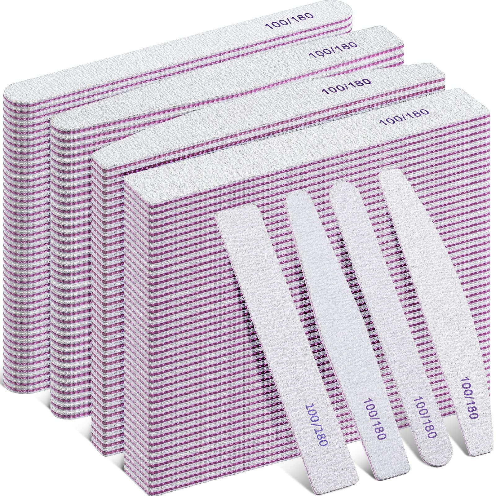 200 Pcs 4 Styles Nail Files Bulk 100/180 Grit Double Sides Professional Reusa…