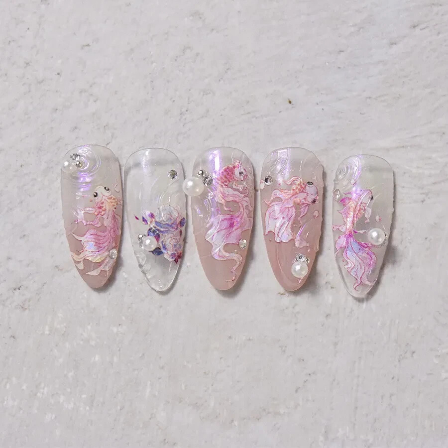 Chinese culture, orange goldfish as the theme of nail art stickers
