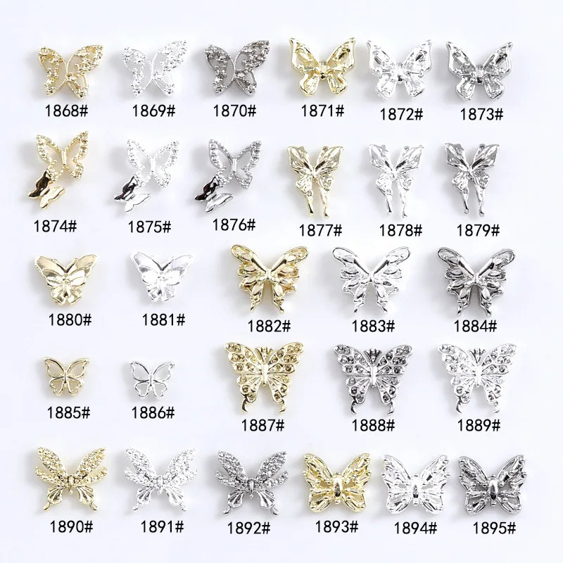 20Pcs Nail Art Butterfly Metal 3D Decals Alloy Gold/Silver/White Butterfly Shape