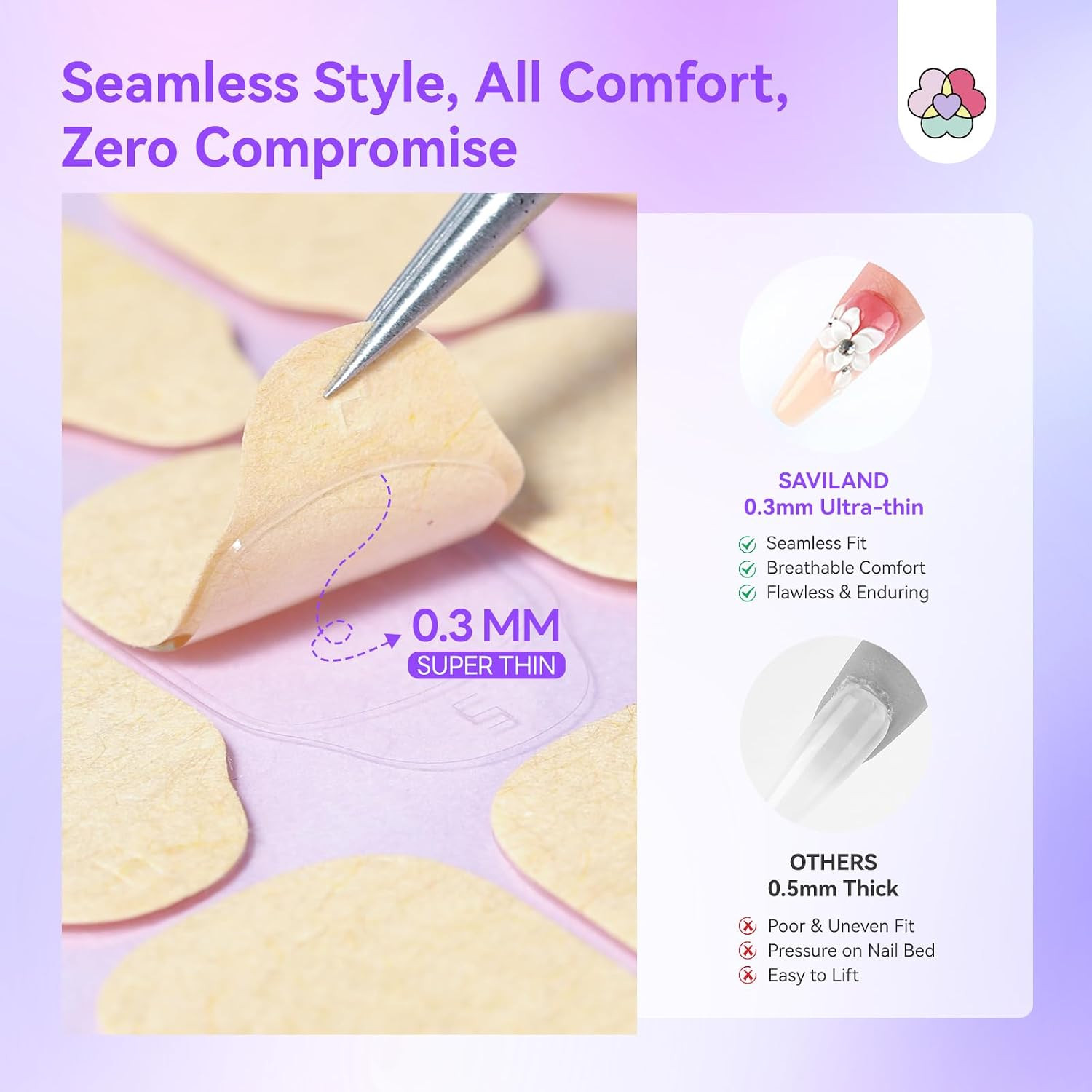 Plant-Based Nail Adhesive Tabs: 600 PCS Non-Irritating Nail Stickers for Press O