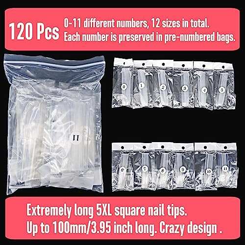 Extra Super Extreme Long Straight Tapered Square Nail Tips, Super Long Square