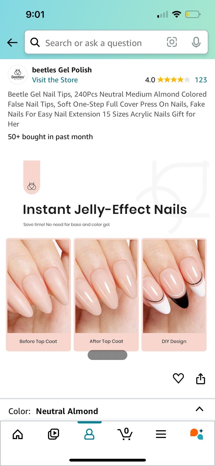 Beetles Gel Nail Tips, 240Pcs Neutral Medium Coffin Colored False Nail Tips,