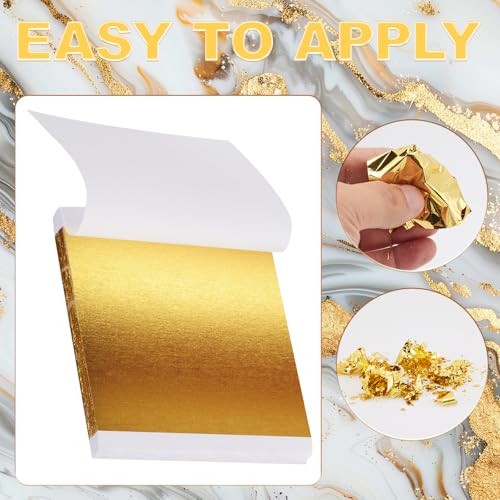 TIPTAP 300PCS Gold Leaf Sheets, 3.15×3.35IN Gold Foil Paper, Gold Flakes,