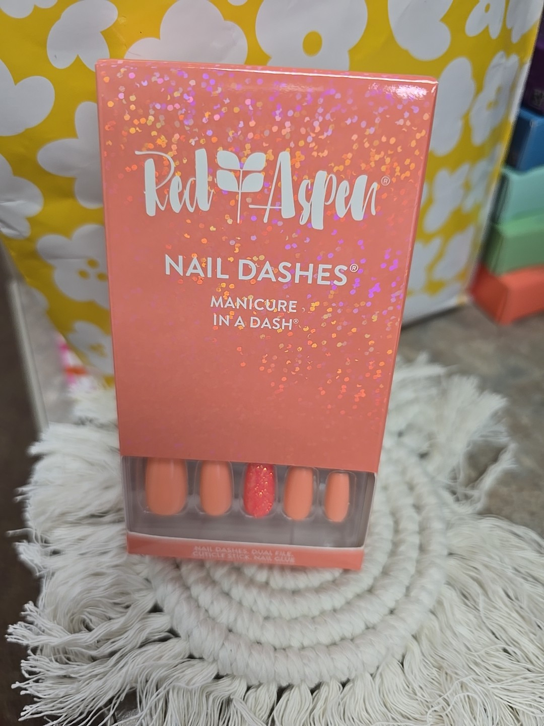 Red Aspen Press On Medium Coffin Shiny Glitter Mix Kailani’s Living Coral 🪸