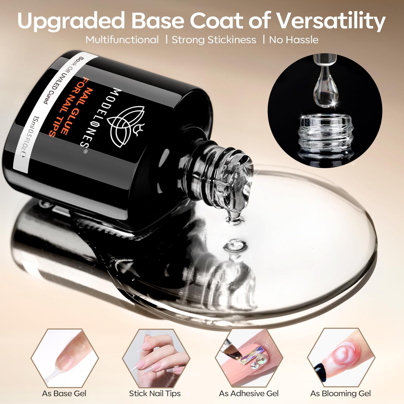 Nail Glue Gel Kit No Wipe Top Coat Prep Dehydrator 3Pcs 15ml Extension Use