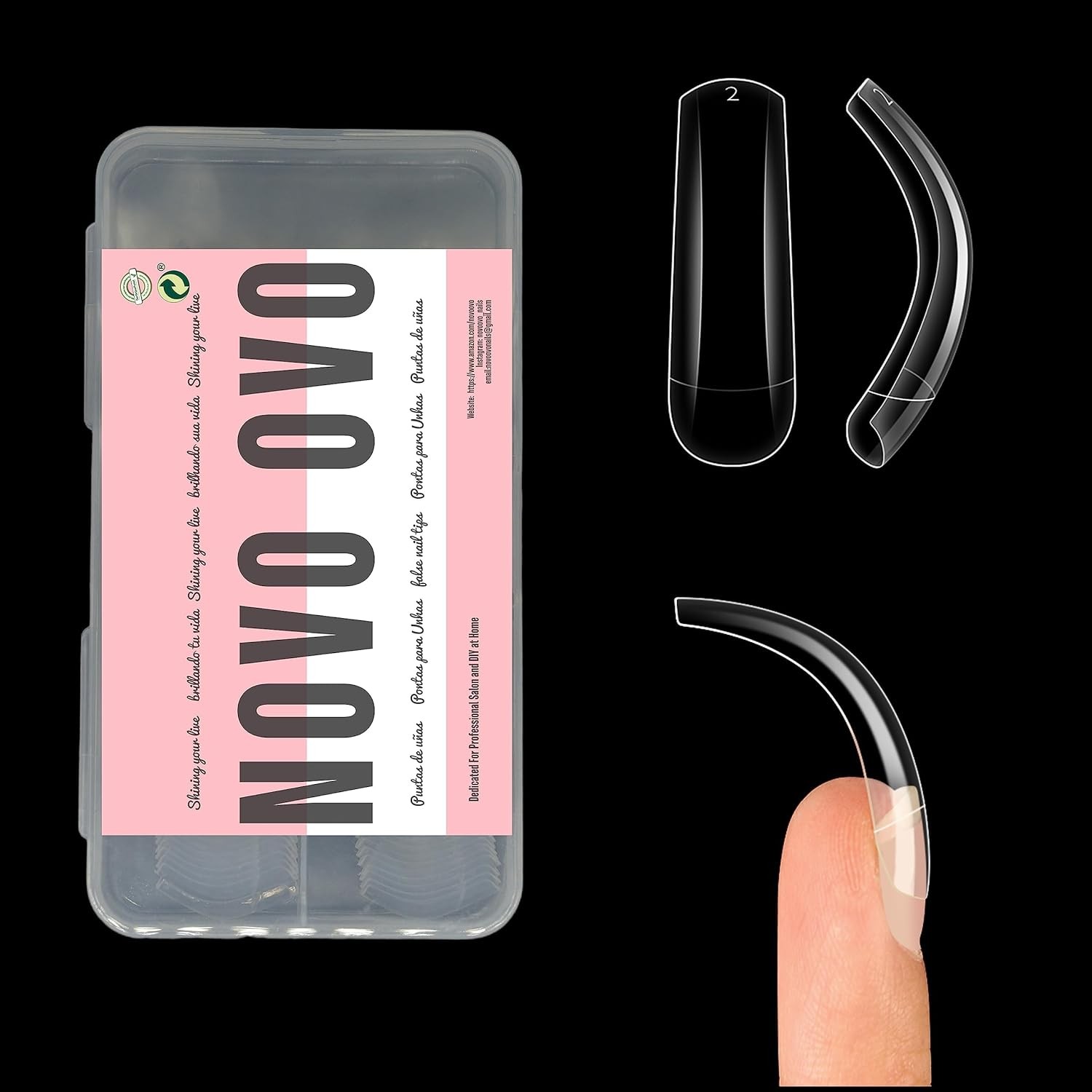 NOVO OVO 0.01 Fl Oz (Pack of 100), Long Square Claw Transparent in Small Box