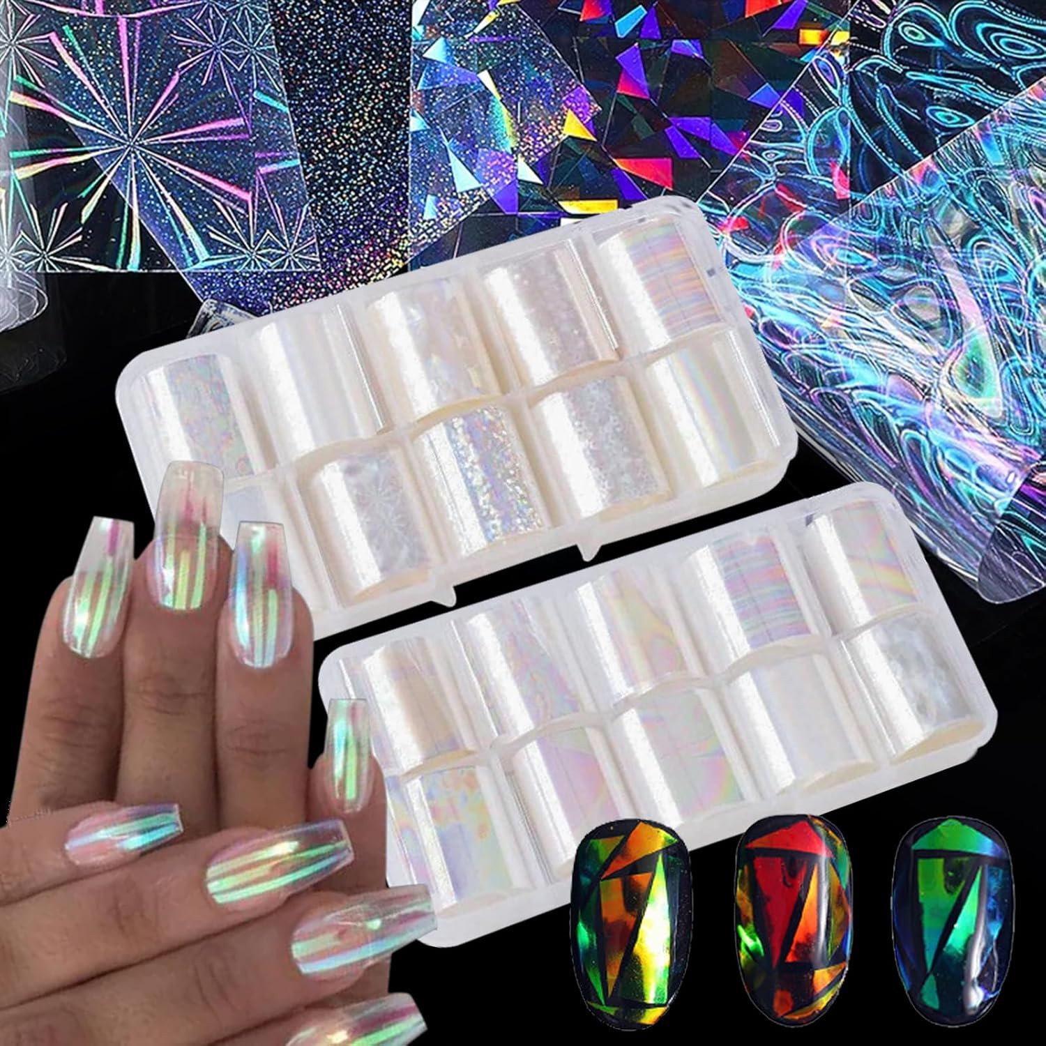 Aurora Nail Art Foil 20 Rolls Holographic Transfer Foil for Laser Designs