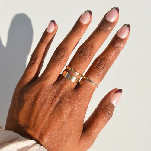 Press On Nails – Short Oval Fake Nails, Deep Red Micro French Tip Cherry Mood